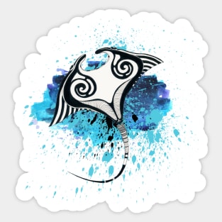 Manta Ray Tribal Blue Ink Splash Sticker